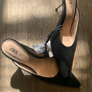 Zara leather kitten metal heel.